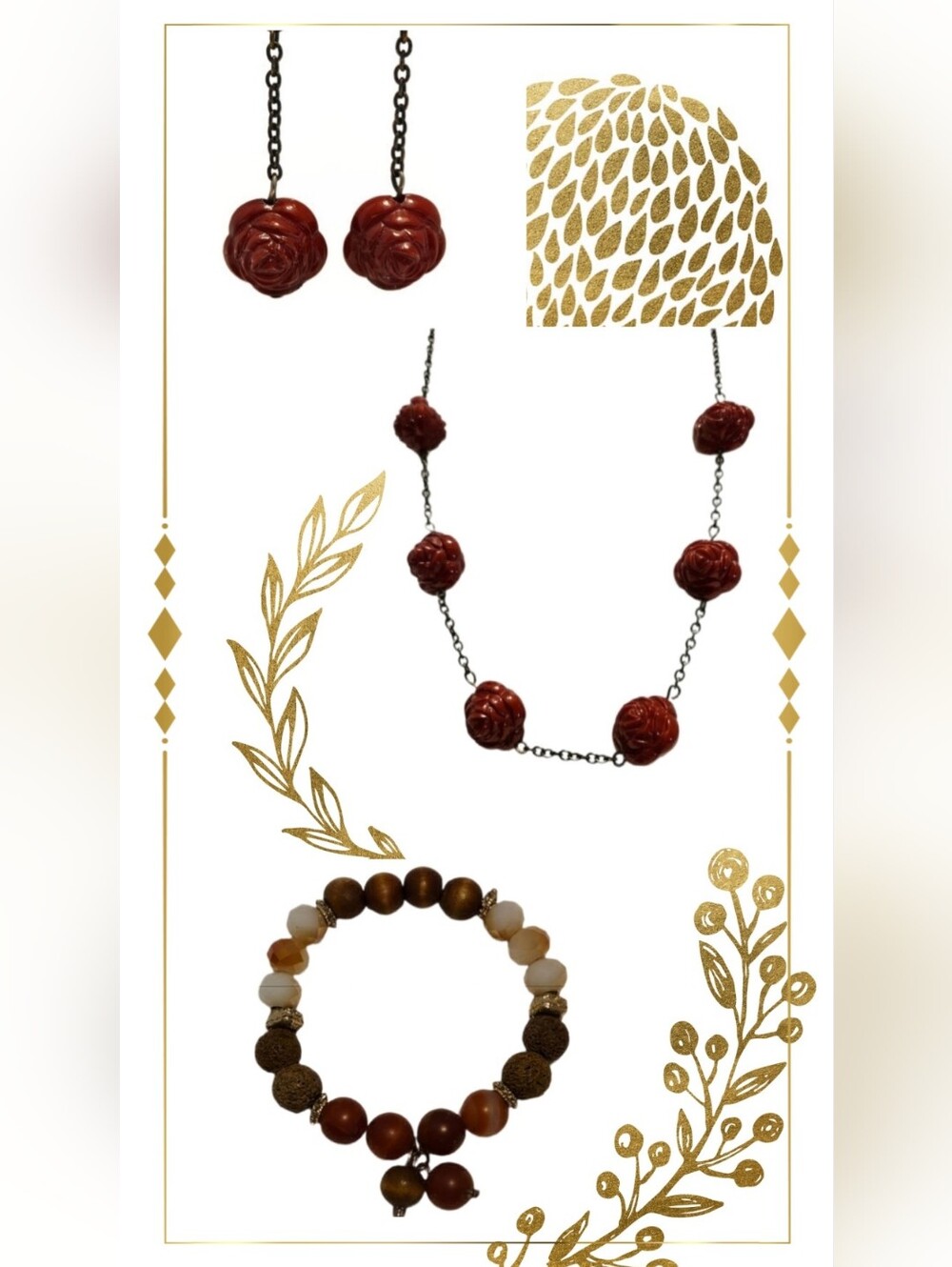 Burgandy Rose Bead Necklace Set